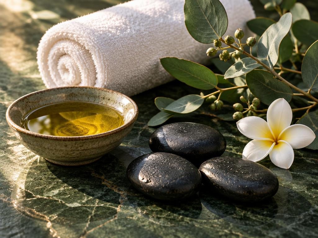 Natural oils, warm stones and fresh linens for a calming spa ritual